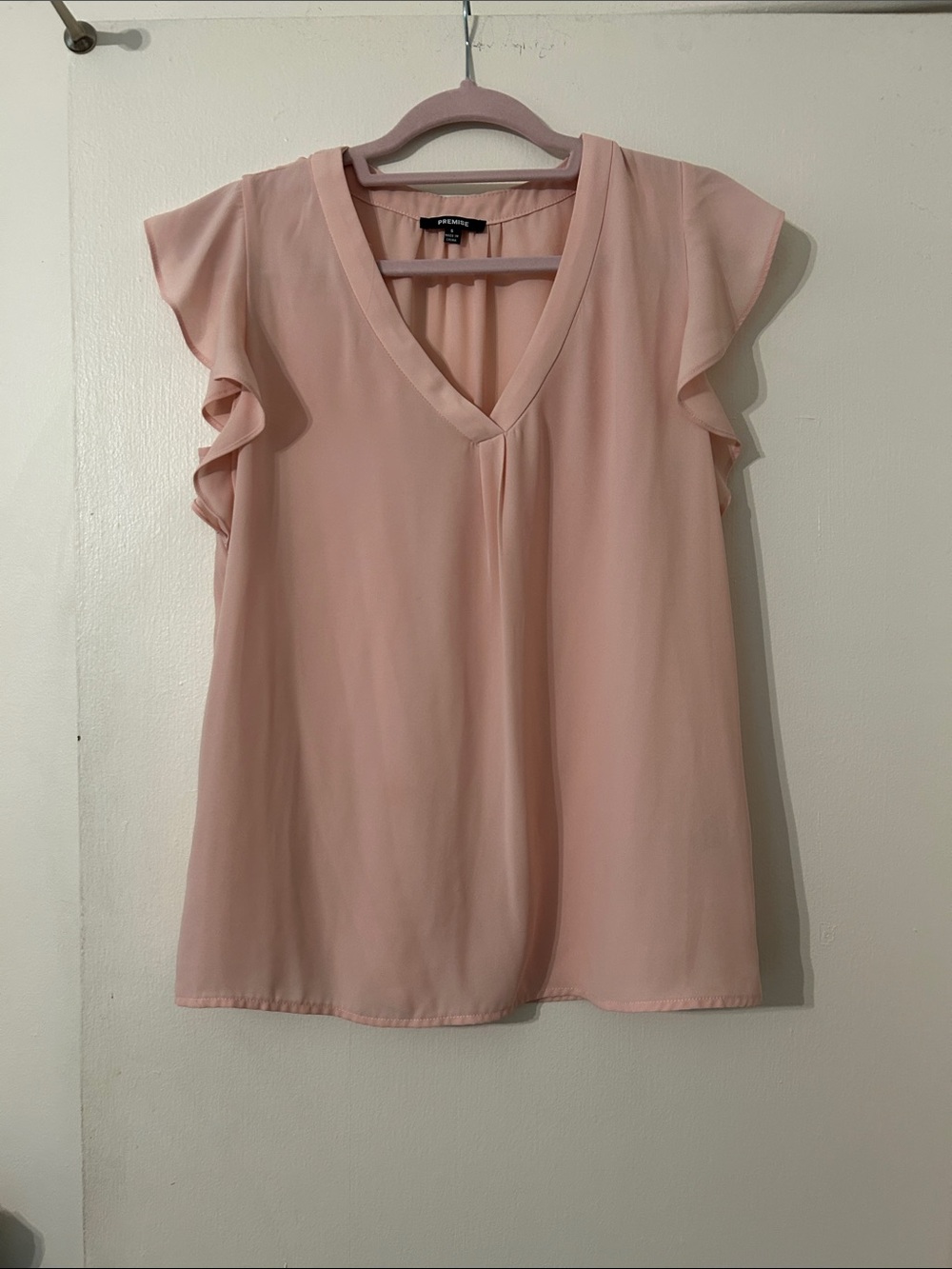 Blush Ruffle Sleeve V-Neck Blouse